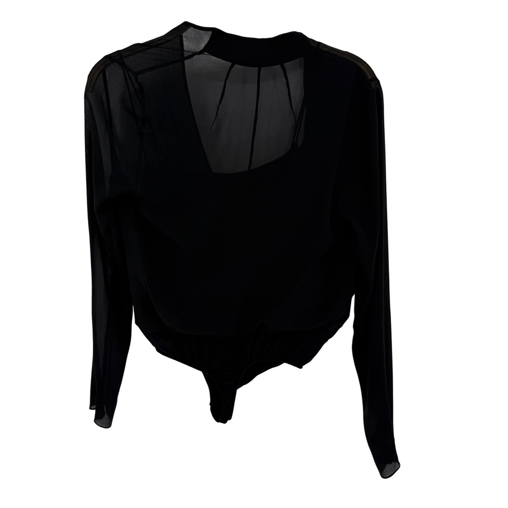 Akris Bodysuit Womens 8 Black Good Silk Sheer Wrap Long Sleeve Swiss Made - Picture 2 of 11